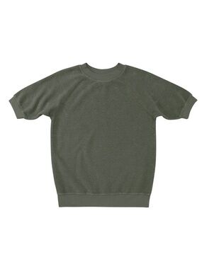 Heathered Short Sleeve Raglan Sherpa Sweatshirt - Olive Green